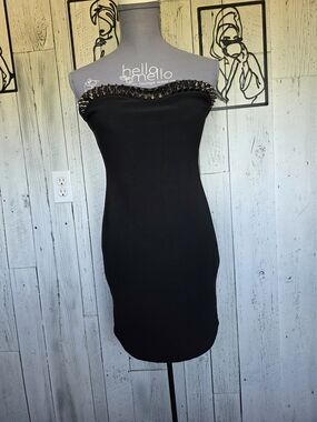 Forever 21 Black Studded Strapless Bodycon Mini Dress Size Large